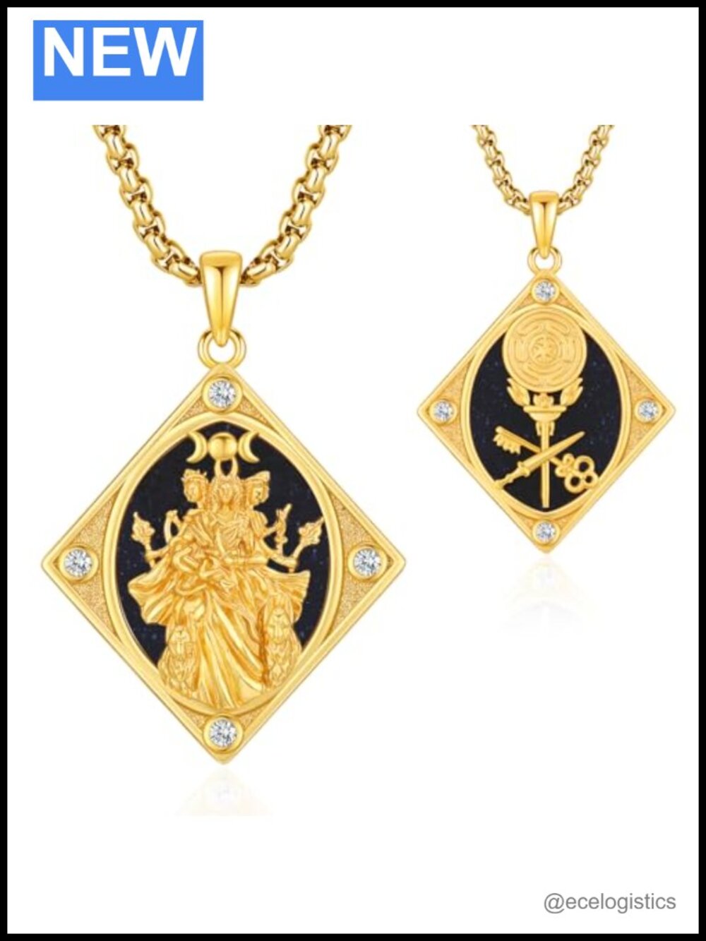 925 Sterling Silver Hecate Tarot Card Necklace Triple Moon Pendant 18k Gold